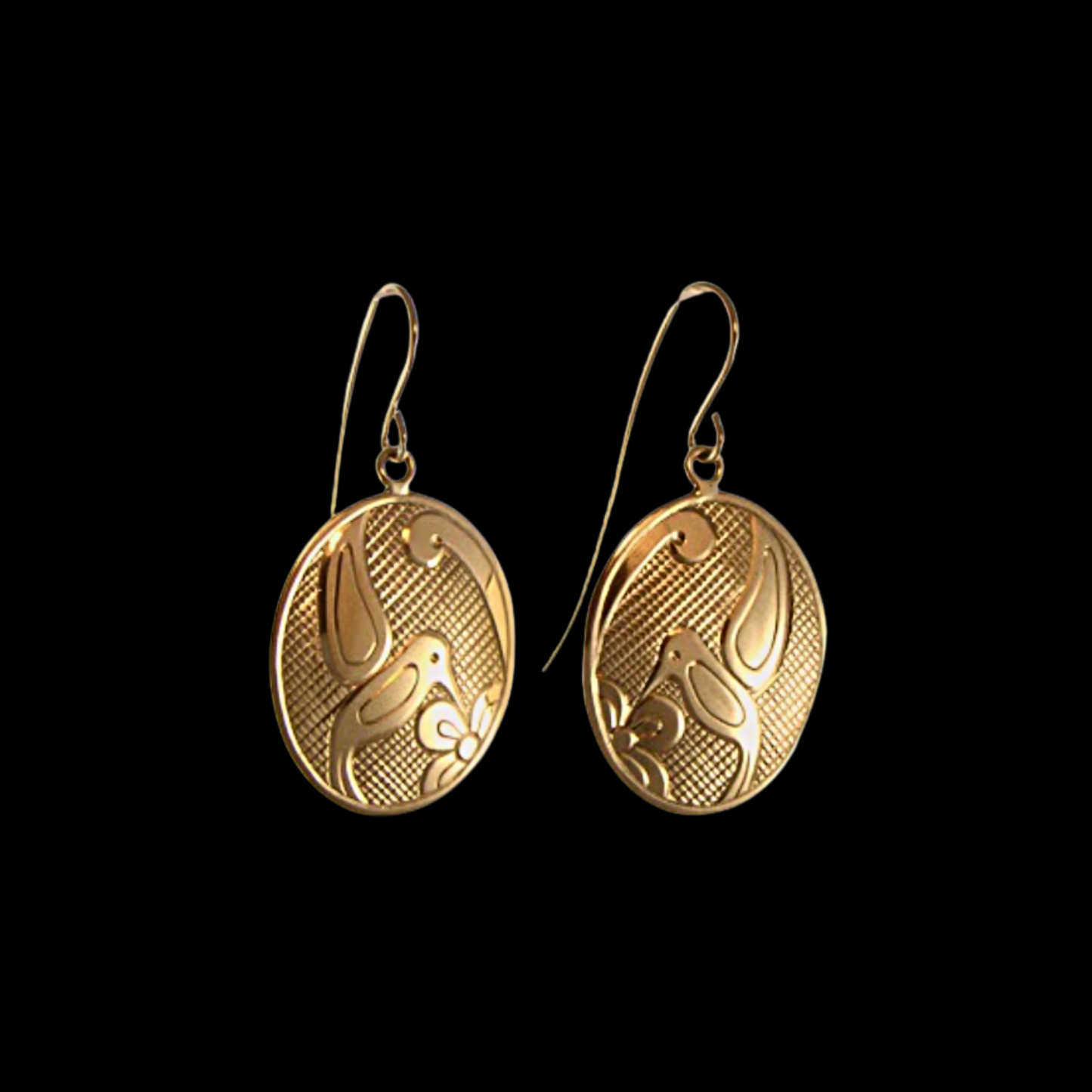 "Joyful Messenger" Hand Engraved Gold Earrings