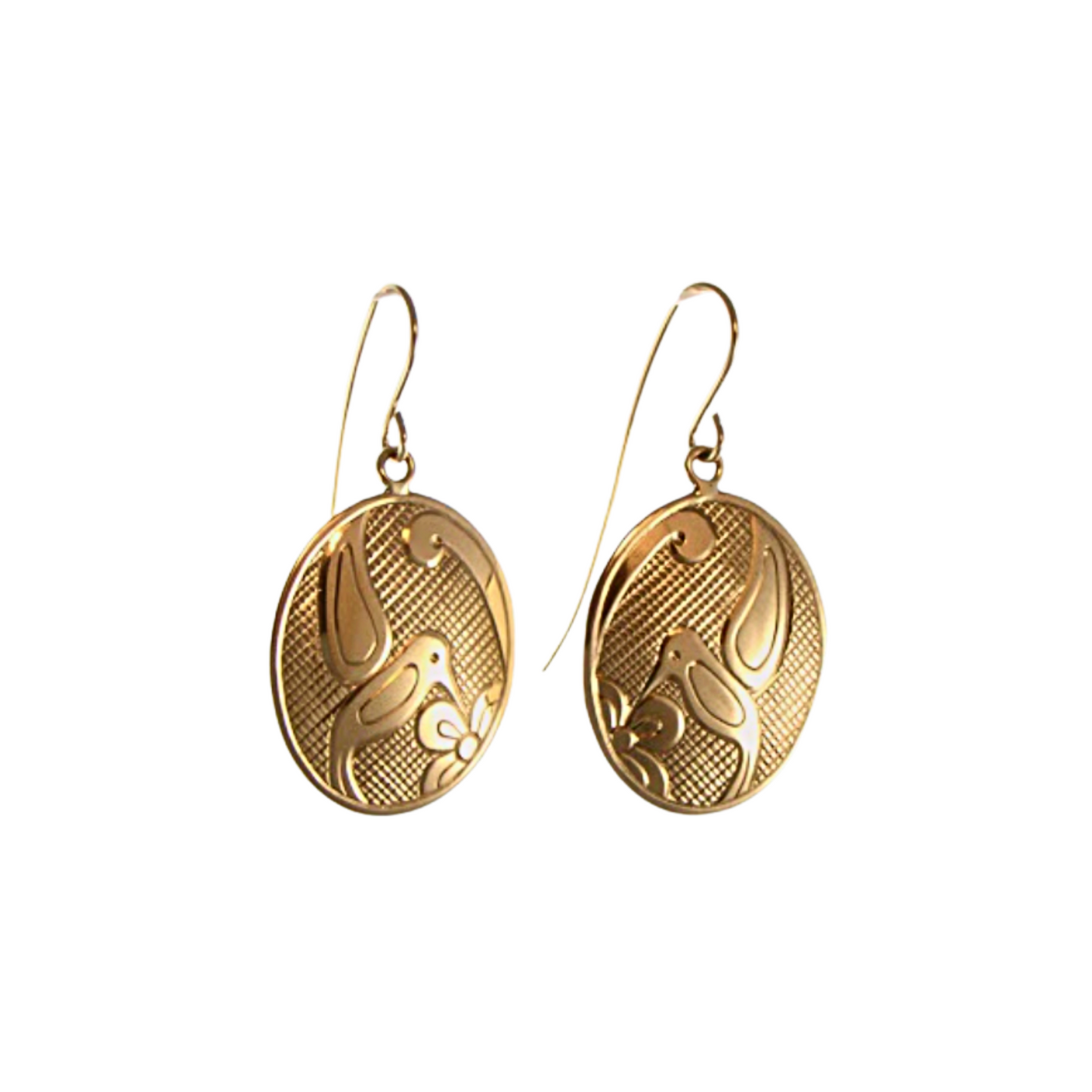 "Joyful Messenger" Hand Engraved Gold Earrings