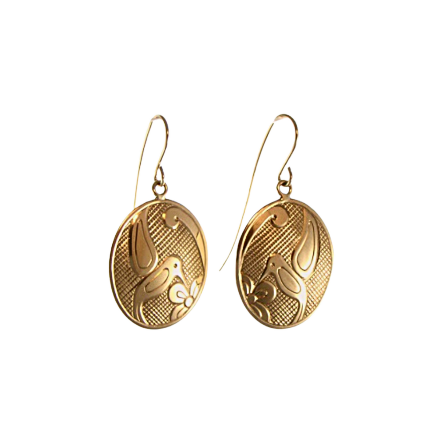 "Joyful Messenger"   Hand Engraved Gold Earrings