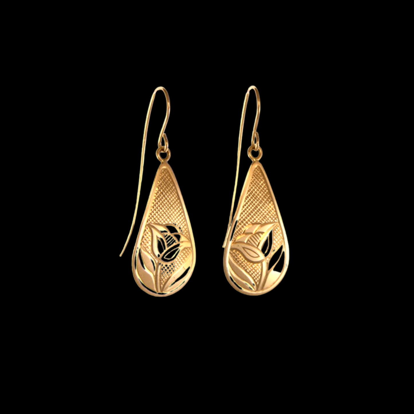 "Rosebud"  Hand Engraved Gold Earrings