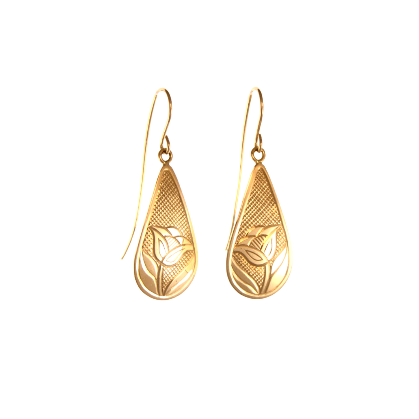 "Rosebud"  Hand Engraved Gold Earrings