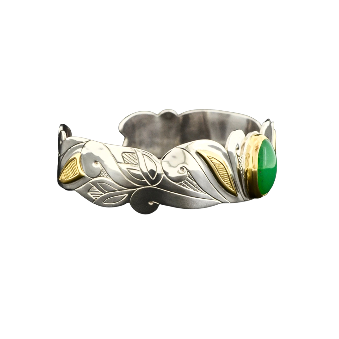 Floral Design Hand Engraved Silver Bracelet with 14k Gold Overlay - SOLD