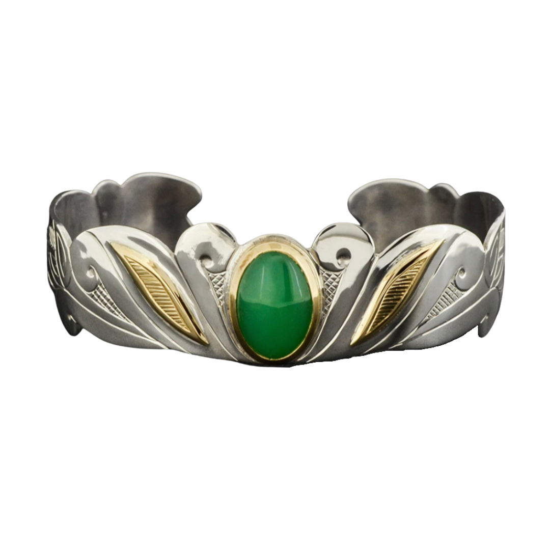 Floral Design Hand Engraved Silver Bracelet with 14k Gold Overlay - SOLD