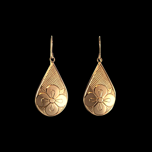 "Floral"  Hand Engraved Gold Earrings