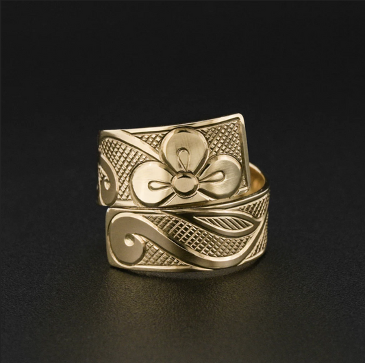Floral Design  Hand Engraved 14K Gold Wrap Ring -  Size 7-SOLD