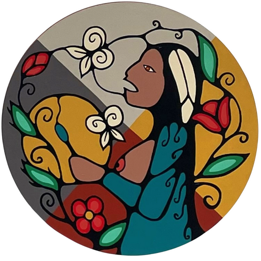 ”She Found Her Song“  Acrylic On Birch Wood Canvas Round 36 x36” | Original Painting