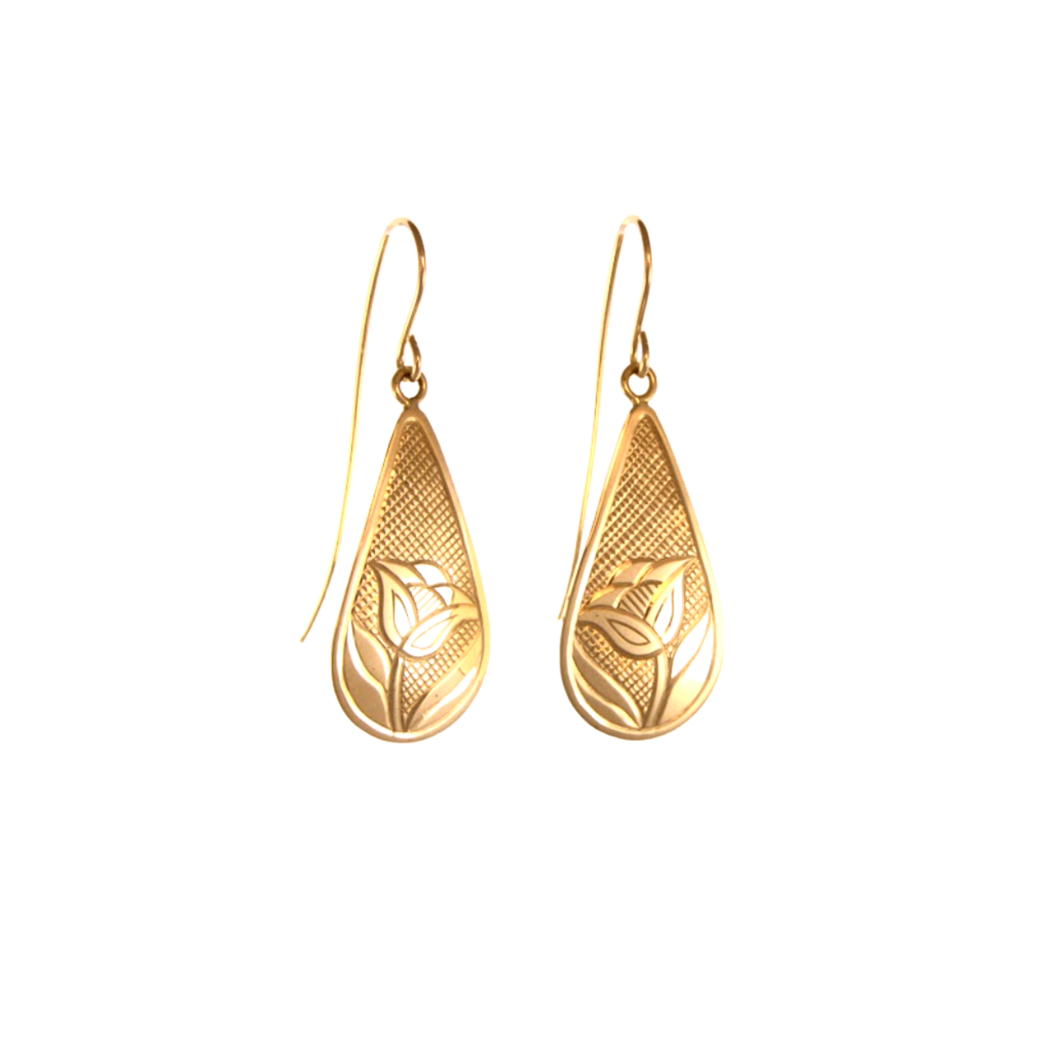 Sold "Rosebud"  Hand Engraved Gold Earrings