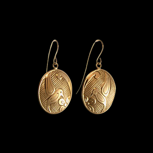 "Joyful Messenger"   Hand Engraved Gold Earrings