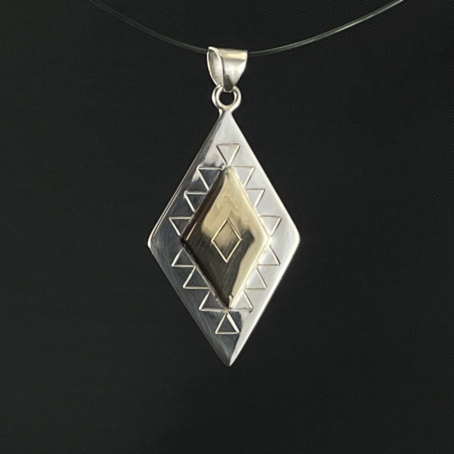 Vintage Geometric Design Silver Pendant with 14k Gold Overlay