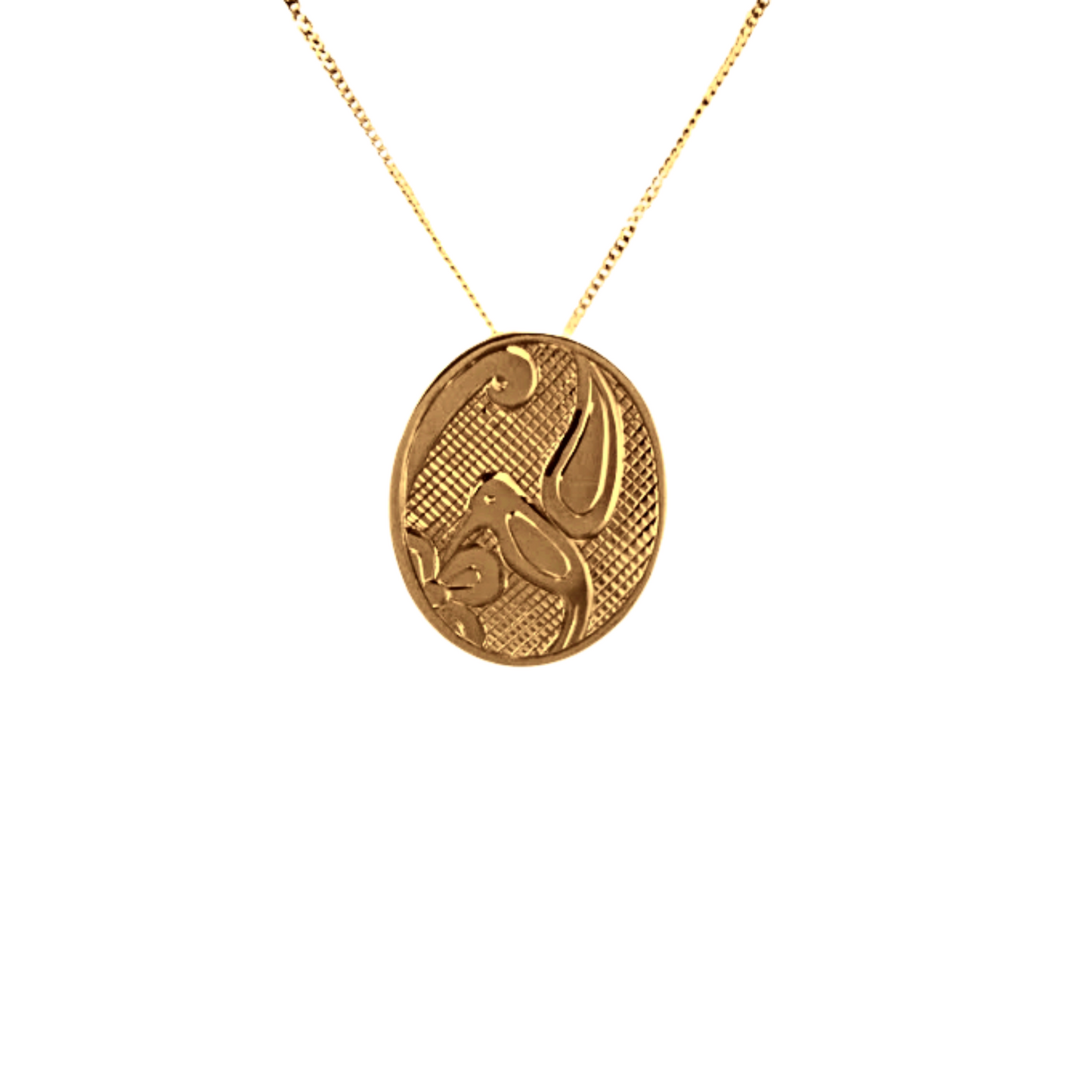 "Joyful Messenger"  Hand Engraved Gold Necklace